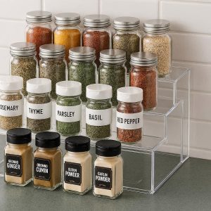 1 Expandable Spice Rack Organizer 3 Tier Acrylic Seasoning Step Shelf Cabinet Storage Holder for Kitchen Pantry Countertop