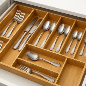 15 Kitchen Drawer Organizer for Silverware Expandable Bamboo Cutlery Trays Adjustable Flatware Utensil Holder Drawer Divider