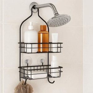 18 Over the Shower Head Caddy Hanging Bathroom Organizer Rustproof Metal Storage Shelf with Suction Cups Soap Dish