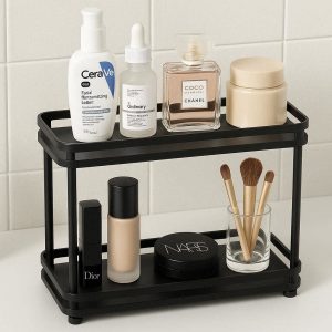 19 2 Tier Bathroom Countertop Organizer Vanity Tray Corner Storage Shelf Standing Cosmetics Makeup Holder for Sink