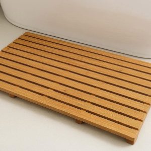 27 Bamboo Bath Mat Floor Rug Non Slip Waterproof Wooden Shower Grid Raised Foot Board Platform for Tub