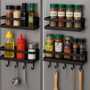 3 Magnetic Spice Rack for Refrigerator 4 Pack Heavy Duty Fridge Storage Shelf Magnetic Seasoning Organizer with Hooks