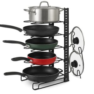 7 Pots and Pans Organizer Rack 8 Tier Adjustable Cookware Storage Holder Heavy Duty Cabinet Pantry Lid Organizer